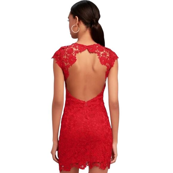 Lulus Romance Language Backless Lace Cocktail Party Dress Red XS NWT - Picture 8 of 11